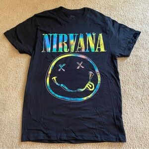 Nirvana Size Small black T-shirt with rainbow face graphic NWT
